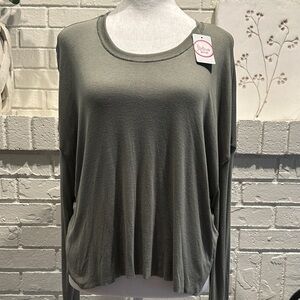 flirtitude Olive Green Scoop Neck Long Sleeve Top